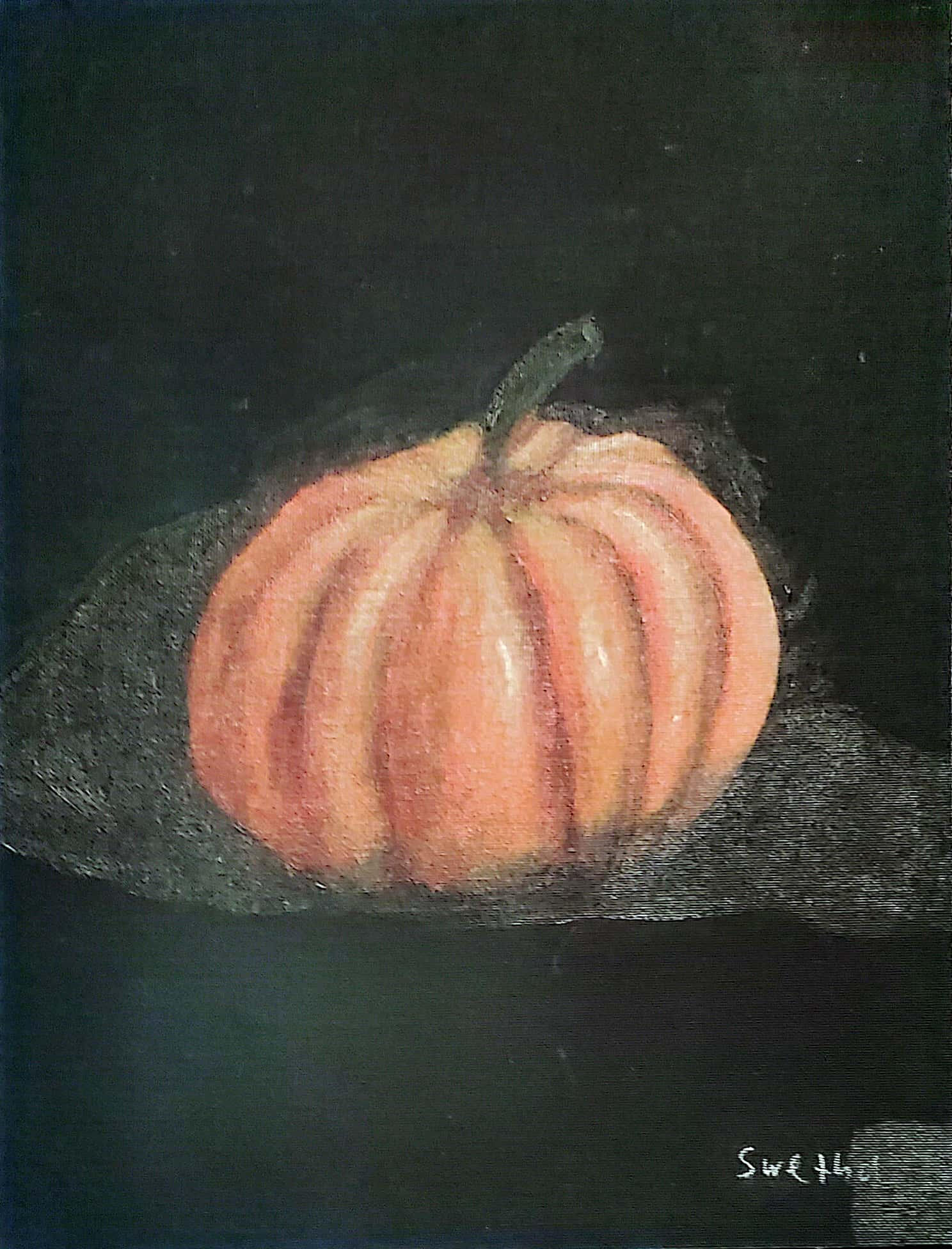 This is a pumpkin painting I did for class to practice shading and highlights and the mixture of colors.